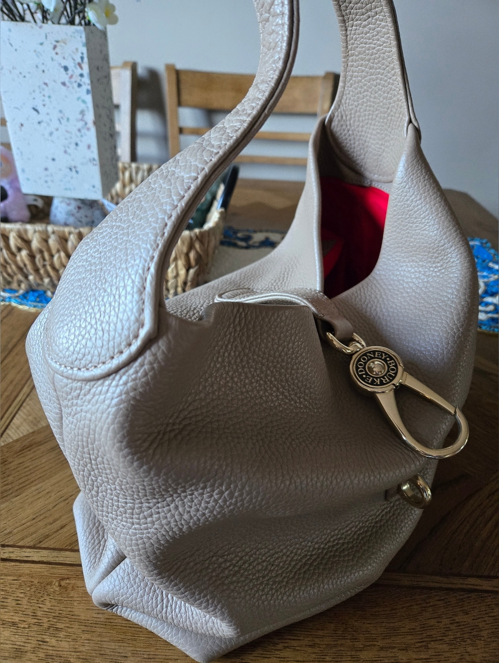 Dooney & Bourke Pebble Leather Hobo in Mauve(Grey Undertone )with Red Lining